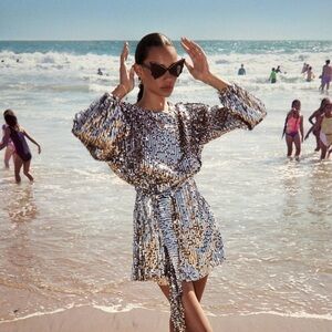 ZARA - Sequin Mini Dress Silver